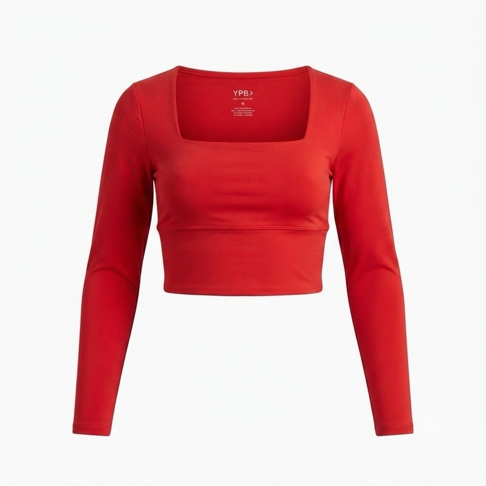 Abercrombie & Fitch Women's Size M YPB Activewear Red Crop Top Long Sleeve